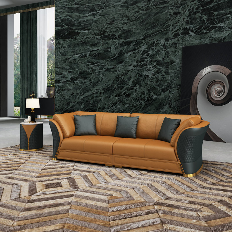 Ellenton 112'' Upholstered Sofa, Dark Charcoal   Leather Match
