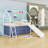 Metal House Twin Loft Bed With Slide, Curtain Set, Guardrails And Ladder-1516796781