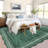 Scalloped Edge Area Rug 8' x 10' Low-Pile Stain-Resistant Fabric Non-Slip Backing Neutral Green Carpet for Living Room Bedroom and Nursery-913248240-913247241