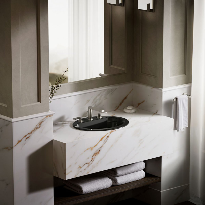 Bryant Ceramic Oval Drop-In Bathroom Sink with Overflow, Black Black, 8" Centers