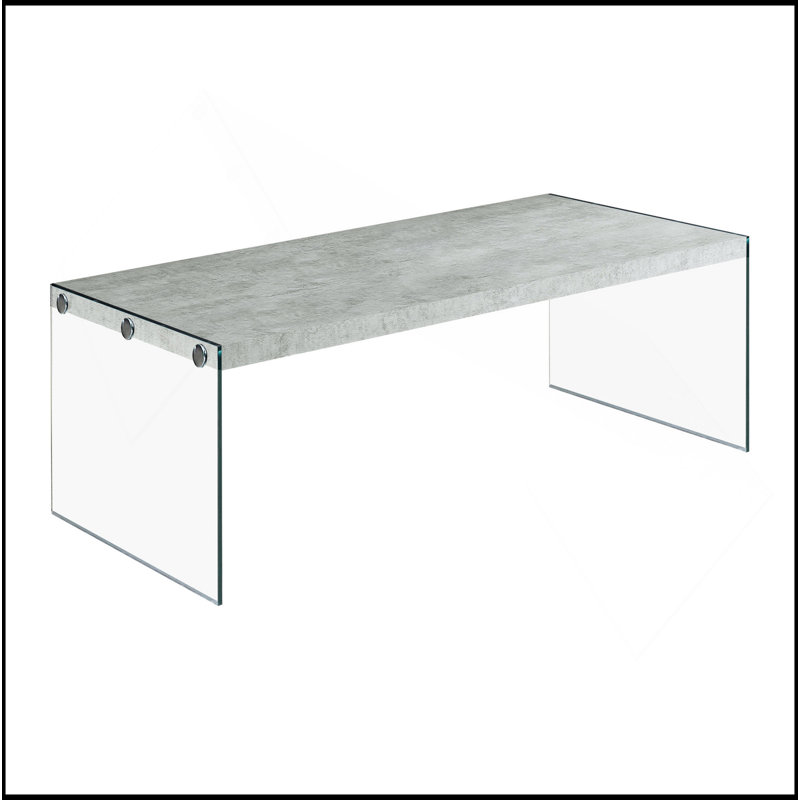 Coffee Table, Accent, Cocktail, Rectangular, Living Room, 44"L, Grey Laminate, Clear Tempered Glass, Contemporary, Modern