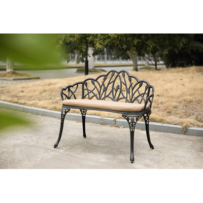 Tulip Patio Garden Bench Metal Park Bench Cast Aluminum Outdoor Furniture With Floral Rose For Patio,Park,Lawn,Yard by Charlton Home