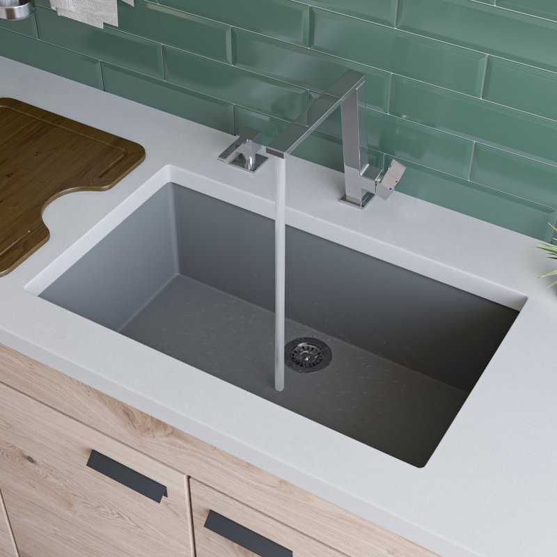 29.88'' L Single Bowl Granite Kitchen Sink, Titanium