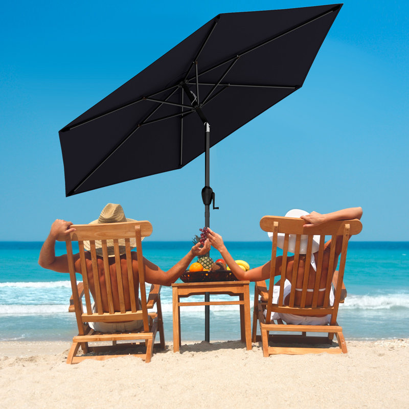 Parasol de marché d'extérieur robuste 7,5 pi avec bouton-poussoir inclinable noir, Noir