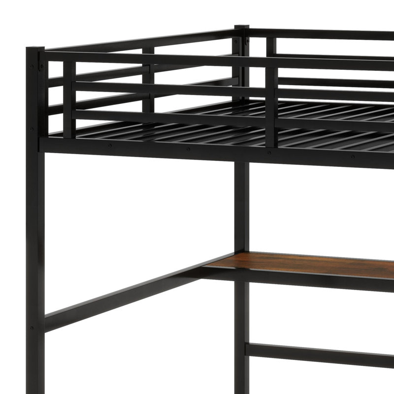 Metal Loft Bed With Power Outlet And LED Lighted, Black