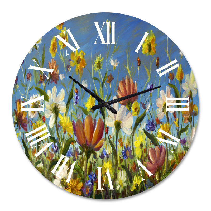 Magnifique champ de fleurs dans la nature sauvage - horloge murale traditionnelle, Moyenne