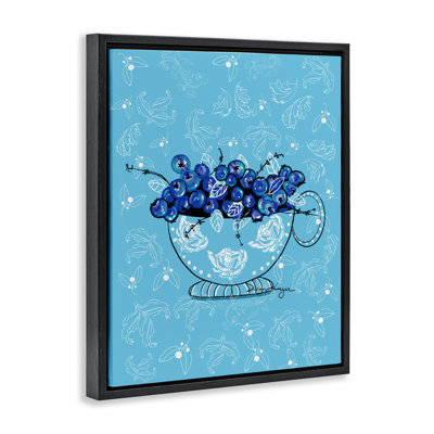 Bright Blue Blueberries in Teacup Floating Frame, design by Susan Lugar