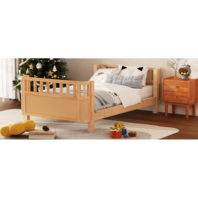 Twin Size Wood Platform Bed For Kids, Wood Low Profile Twin Bed With Rails For Girls And Boys, Natural (Patented Design)