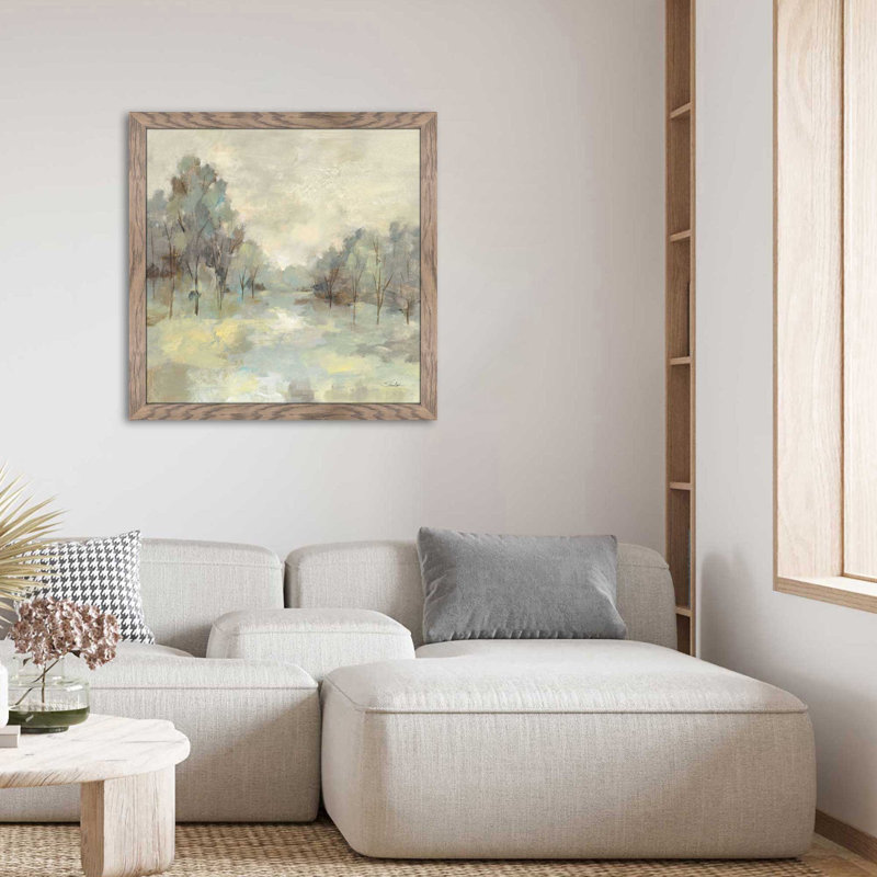 «Scenic Treescape» par Silvia Vassileva - Peinture, L 37,5 po x H 37,5 po, Encadrement brun