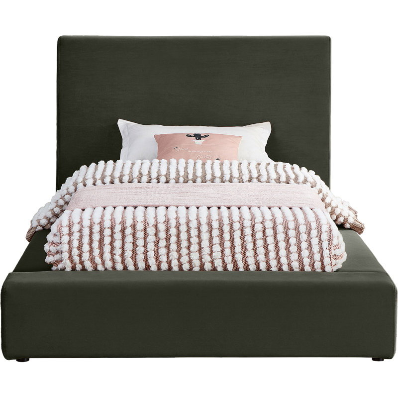 Ishia Upholstered Platform Bed, Twin, Green Velvet