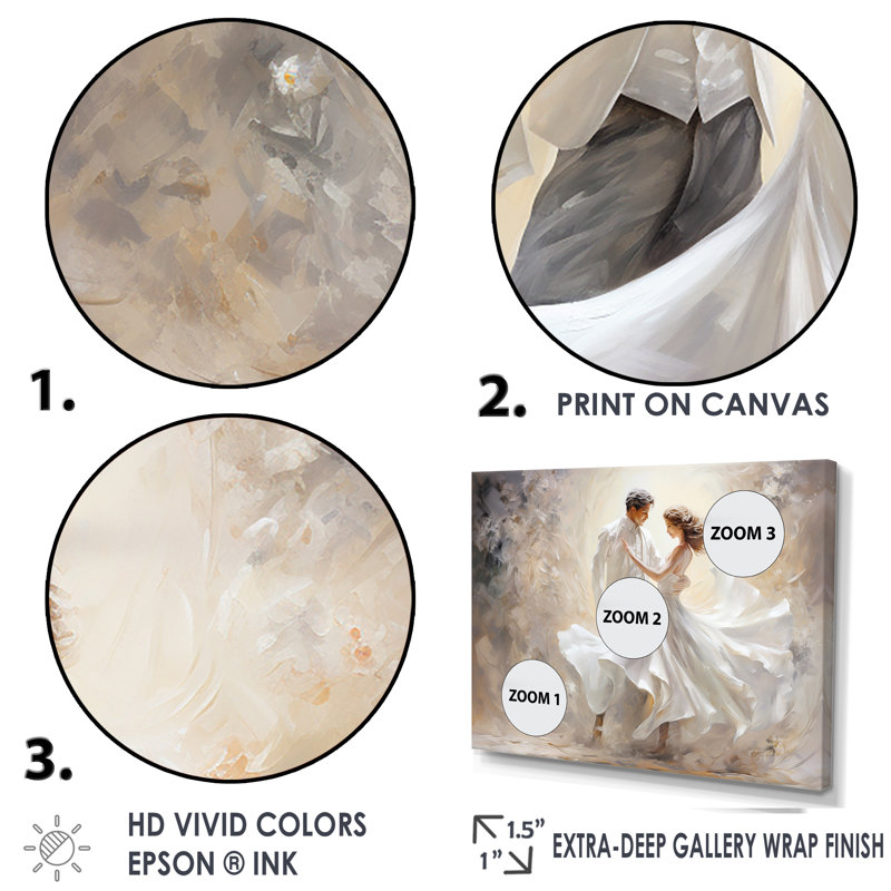 Danse valse en blanc II sur toile, Toile tendue, L 40 po x H 30 po x P 1,5 po