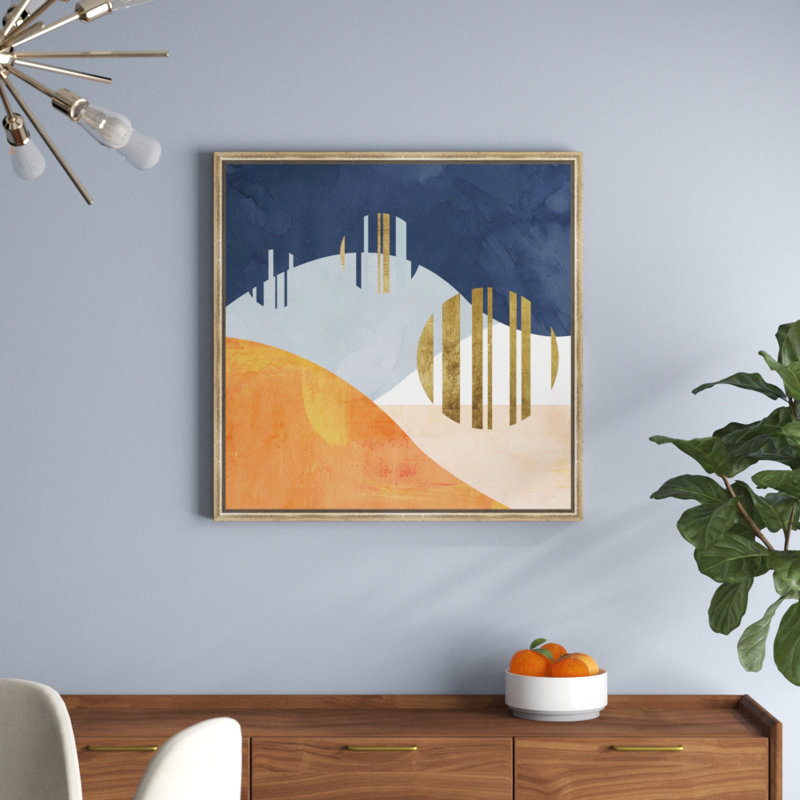 " Abstract The Desert Night, Modern & Contemporary Orange ", 16" H x 16" W x 1.5" D, Gold Floater Framed