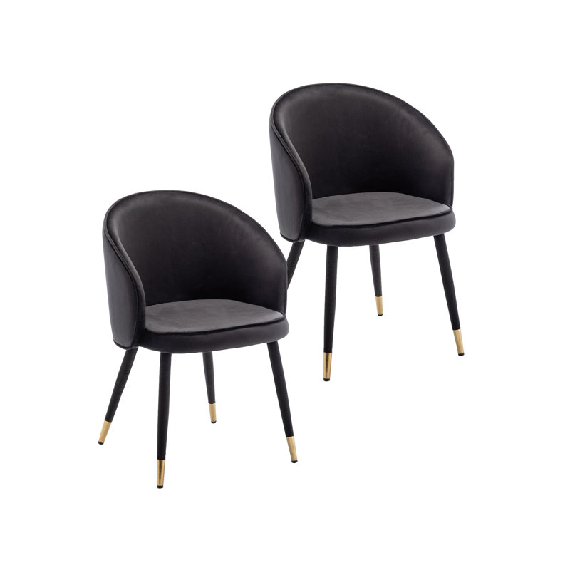 Mablethorpe Velvet Upholstered Dining Chair with Gold Trim, Black