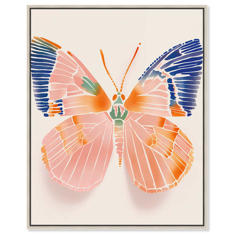 «Butterfly Boho», art mural boho pêche par Art Remedy, Cadre argenté, H 21 po x l 17 po