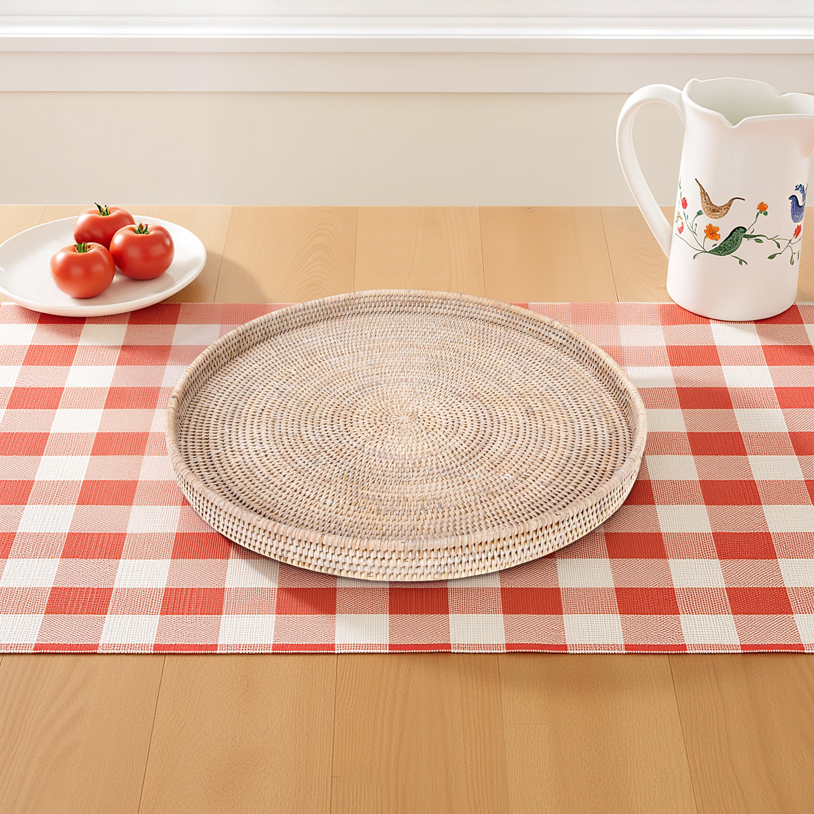 Wicker Decorative Tray, 1" H x 16" W x 16" D, White Wash, No Bundle