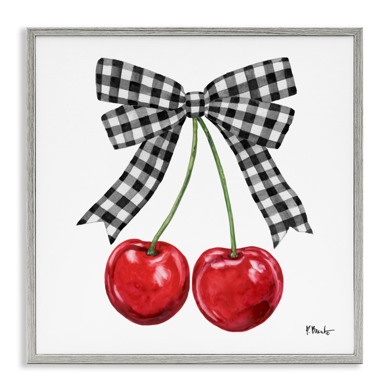 Lucky Cherries & Plaid Bow, estampe numérique, design par Paul Brent, H 17 po x l 17 po, Estampe numérique Farmhouse