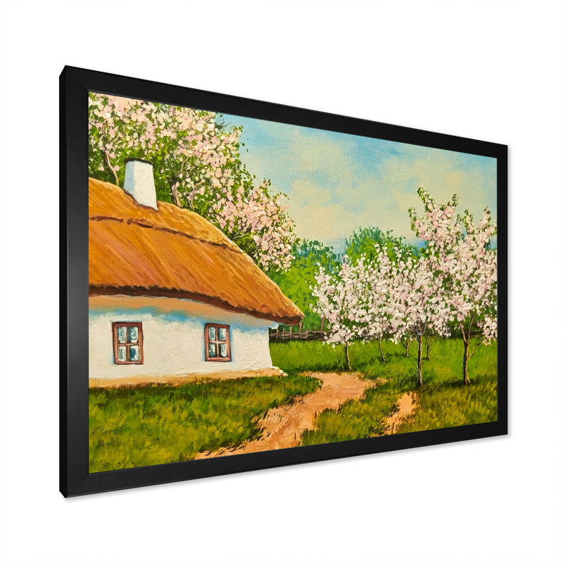 Printemps, paysage, maison, reproduction d'art sur toile, Cadre noir, H 8 po x l 12 po x P 1 po