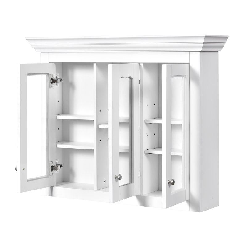 35" Bathroom Medicine Cabinet With Mirror, 5 Closed & Adjustable Shelves, Bathroom Wall Mounted Storage Cabinet With Glass Doors