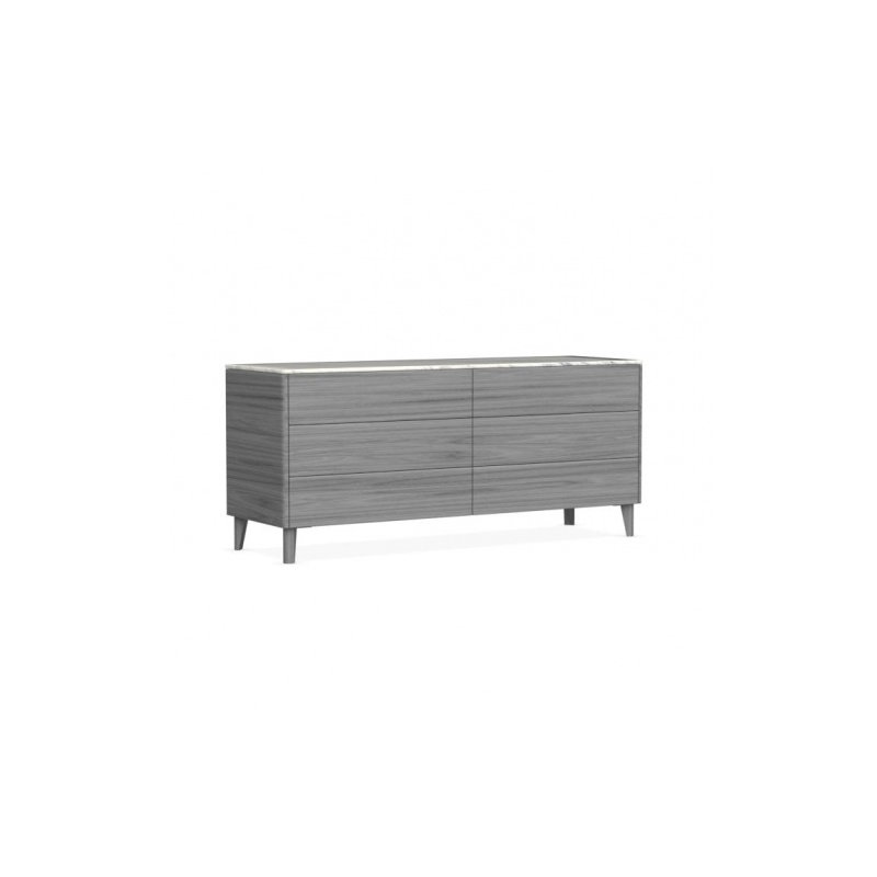 Boston Dresser with 6 Drawers, Smoke, White Marble Ceramic