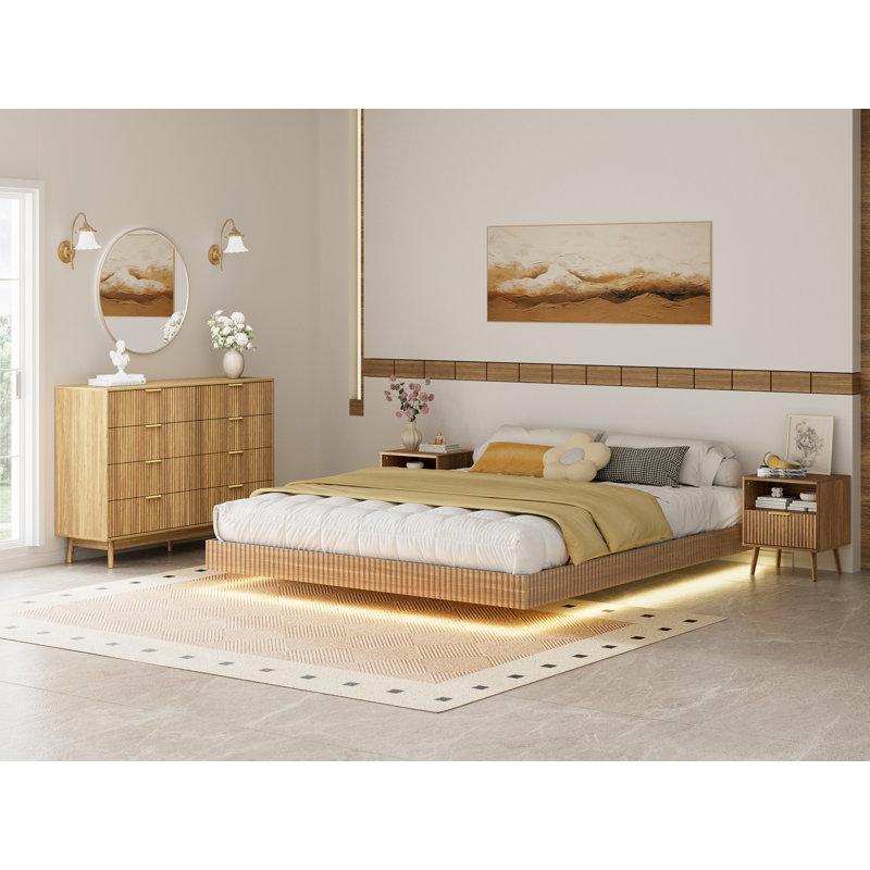 Très grand cadre de lit flottant avec lumières DEL, lit plateforme flottant moderne avec lattes en métal robustes, sans tête de lit