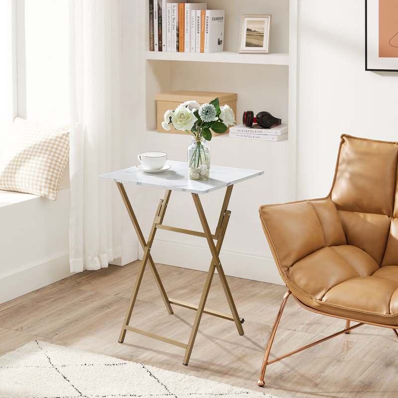 Ensemble de 2 tables pliantes avec plateau télé, table d'appoint pliable, table de collation portable pour le salon, la chambre à coucher, le bureau, le petit espace, sans assemblage