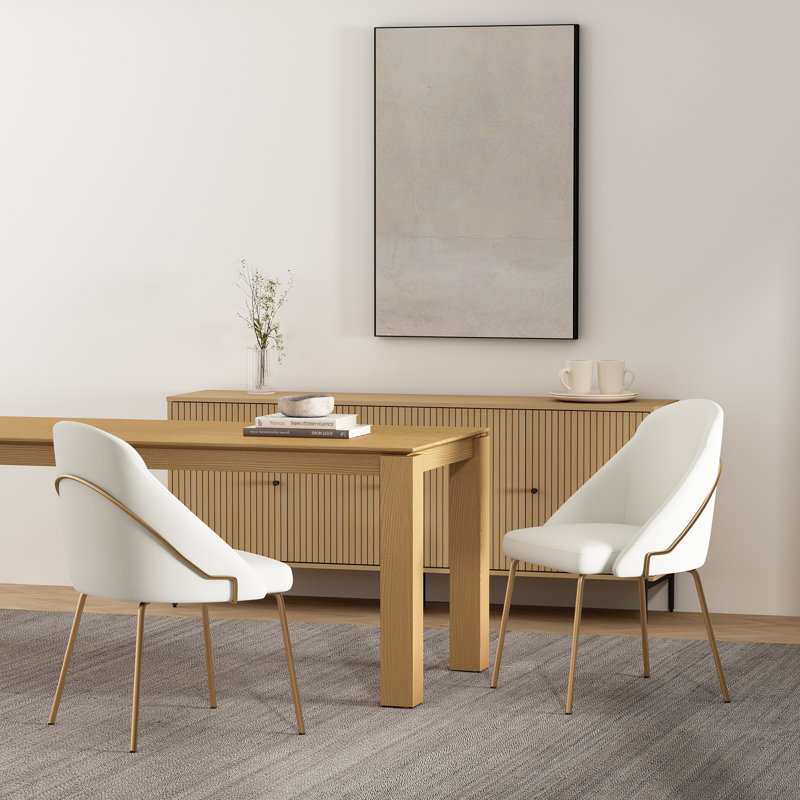 Fakenham Leatherette Dining Chair with Steel Legs, White, Gold, 1