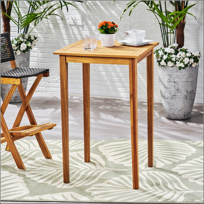 Table de bar d'extérieur carrée en bois d'acacia minimaliste avec finition en teck pour une utilisation durable et élégante du patio