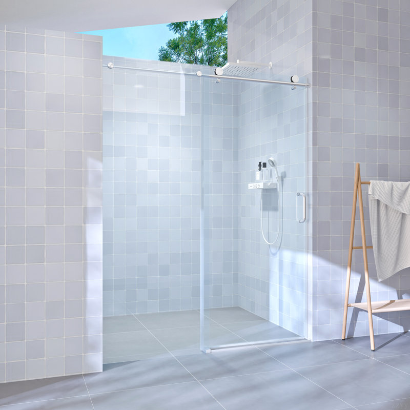 56" - 60" W X 76" H Single Sliding Shower Door, Frameless Bathroom Sliding Door With 1/4" (6Mm) Tempered Glass For Walk-In Shower