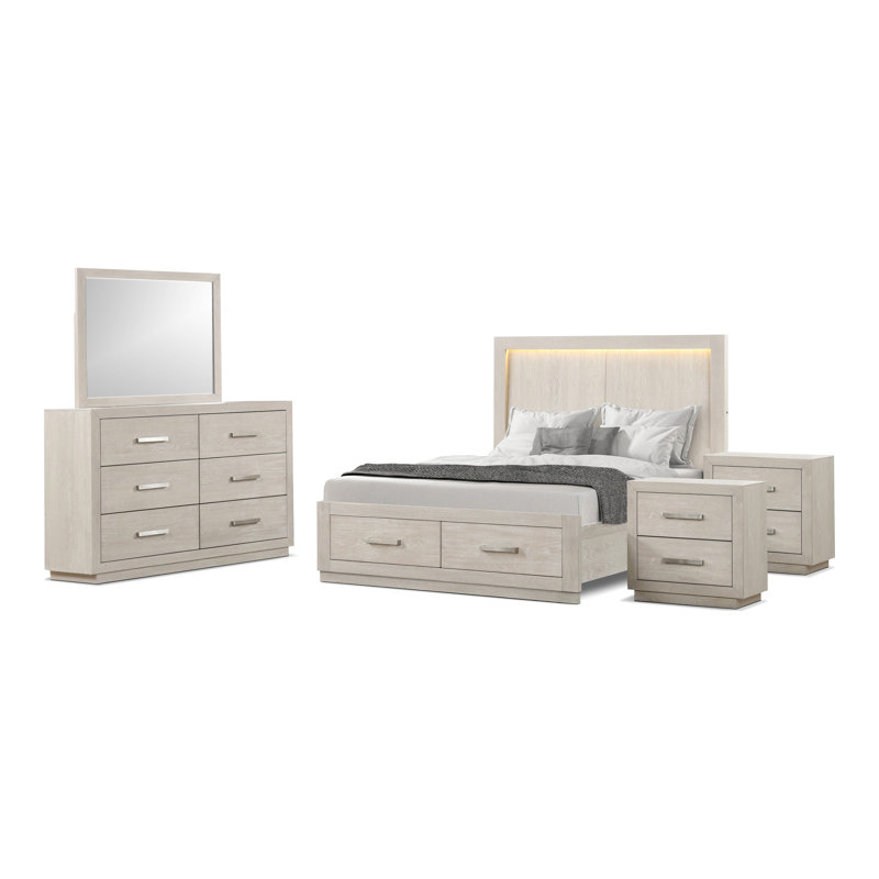 Upham 5-Piece Bedroom Set, 5 Pcs: Bed, 2 Nightstands, Dresser, Mirror