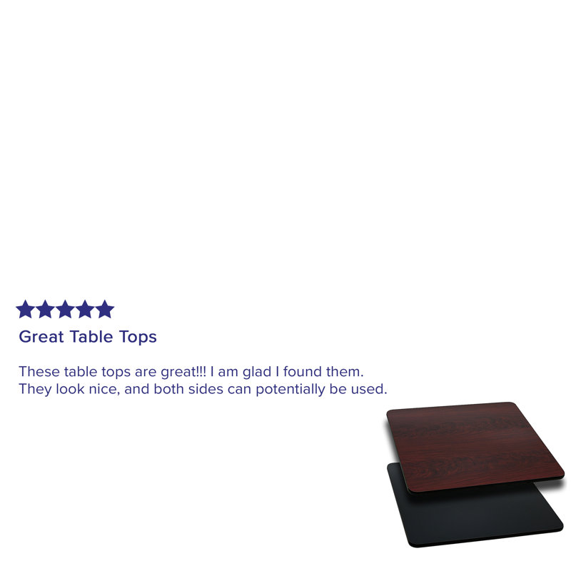 Plateau de table carré avec stratifié réversible Glenbrook, Ensemble de 10, Noir ou acajou, Carré 30 po