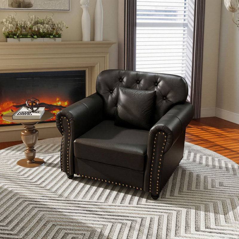 Canapé Chesterfield 41,3 po Mid-Century, Noir