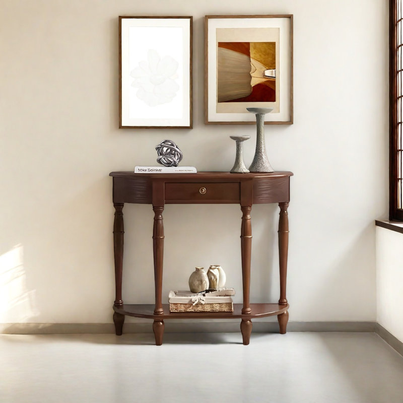 Retro Minimalist Console Table, Dark Brown Wood