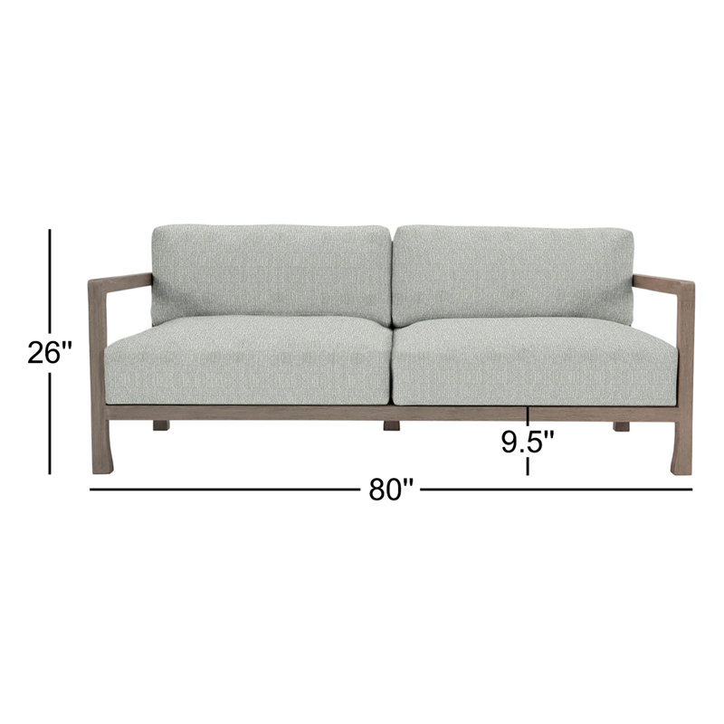 Tanah 80" Wide Outdoor Teak Patio Sofa with Cushions, Lt Grey Chenille Woven Stripe 6023-010