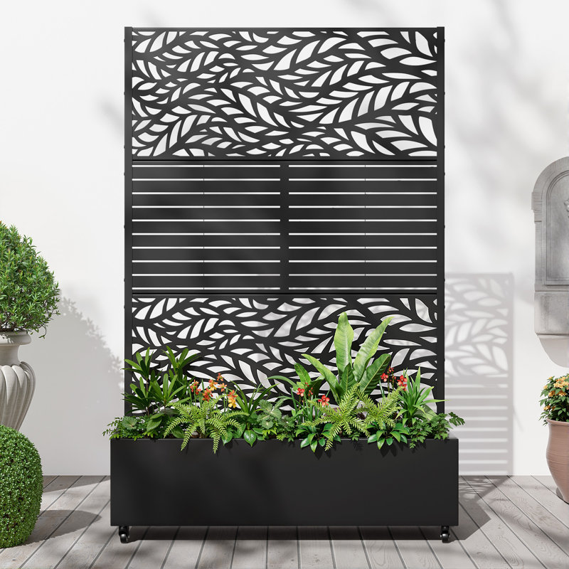 Support pour plante en fer noir avec roues - H 73 po x P 16 po x L 47 po, conception modulaire autoportante, ensemble 1 pièce