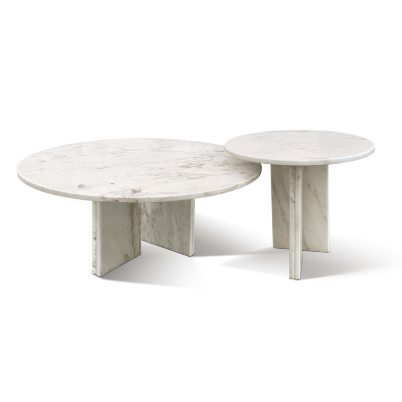 Ensemble de tables basses en marbre naturel, Blanc