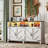 55" Smart Buffet Sideboard With Power Outlets & App-controlled Rgb Led Lights, Large Farmhouse Kitchen Storage Cabinet With 4 Doors, Coffee Bar Cabinet Buffet For Dining Room, Entryway, White And Walnut-1060855438