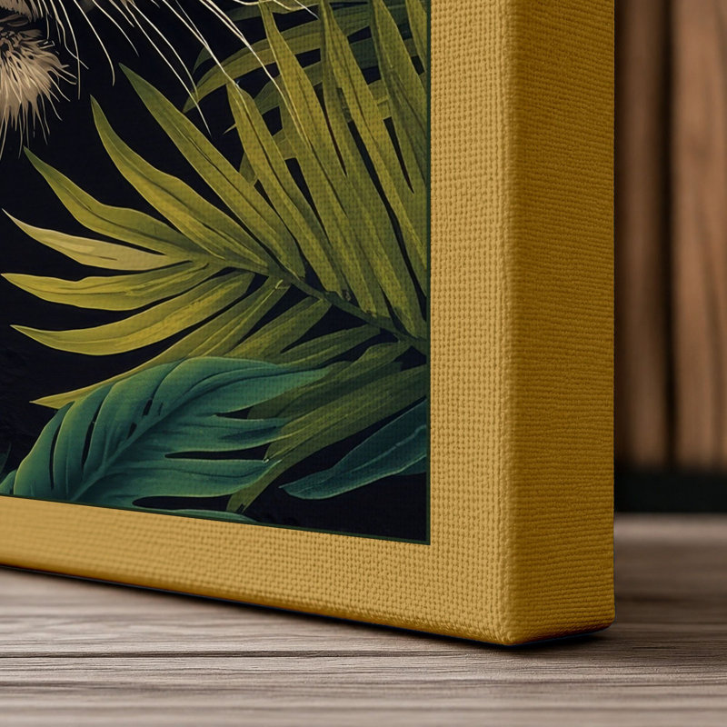 Tiger in the Jungle Tropical - Wrapped Canvas, 30x20 - 76.2 x 50.8 cm, Ochre Border