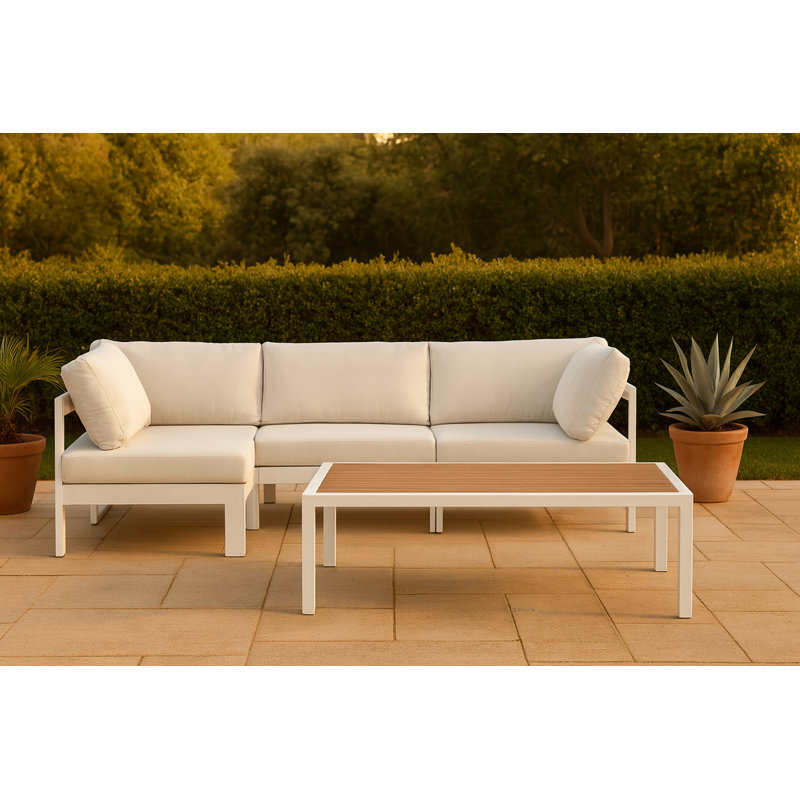 Quintarius 90'' Wide Aluminum Patio Sectional with Cushions, White, White