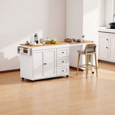 Îlot de cuisine l 49 po avec ports de charge, table extensible 27,5 po, tiroirs et supports