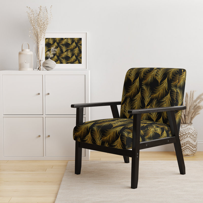 «Harday - Motif de feuilles tropicales dorées - Fauteuil rembourré d'appoint moderne