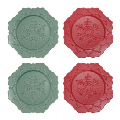 Assiette festonnée en dolomite avec motif octogonal en relief