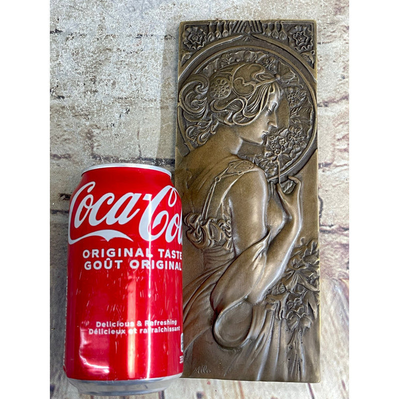 Archibold Art Noveau Female Woman Portrait Bas Relief Bronze Sculpture Carving Hanging Art 9.5 Inches X 4 Inches