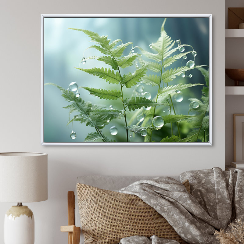 Ferns Plant Ethereal Whispers I - impression, H 16 po x l 32 po x P 1 po, Cadre flottant blanc