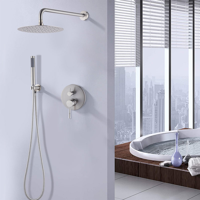 10" Roud Rain Shower Head And Handheld Shower Head Set, Silver