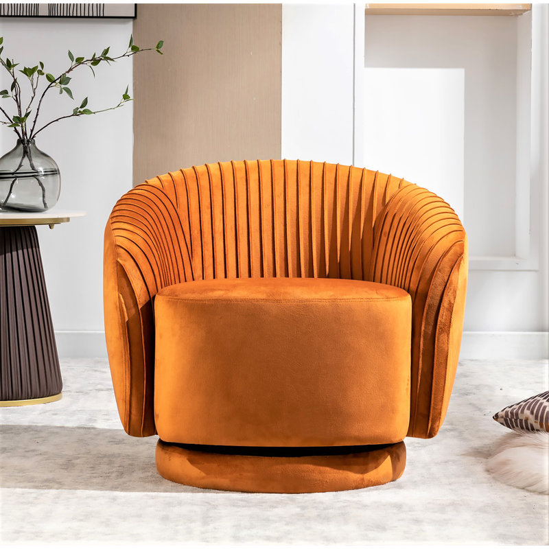 Milvo Velvet Swivel Barrel Chair, Orange Velvet