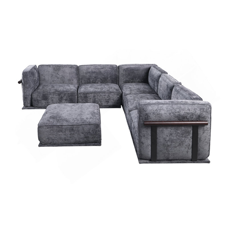 Canapé modulaire à la mode de 120 po avec cadre en fer et chenille gris foncé, idéal pour le salon, Gris foncé