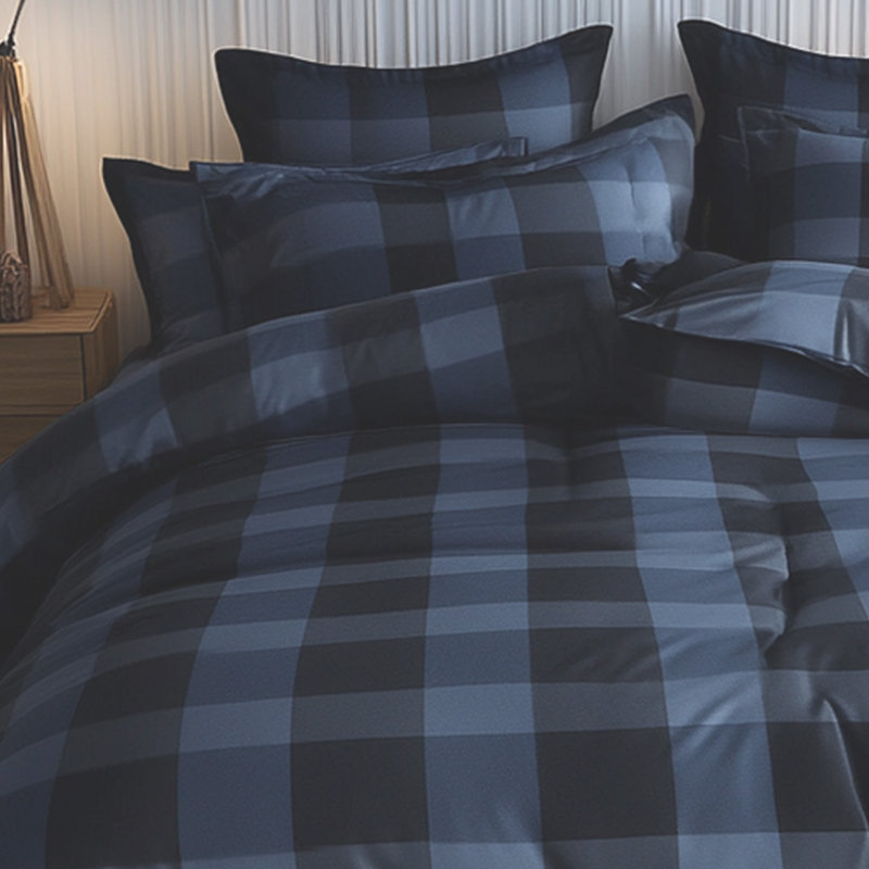 Housse de couette en coton écossais bleu marine