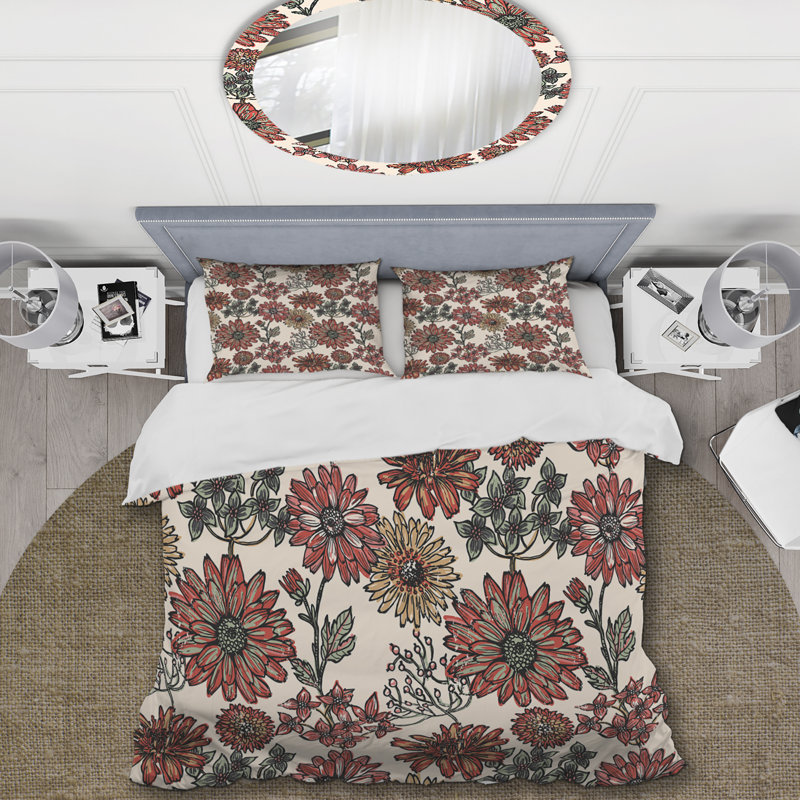Fleurs bleues grunge - Ensemble de housse de couette floral - Polyester microfibre