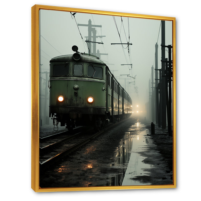 «Comforting Moody Train Journey» sur toile, Cadre flottant doré, H 32 po x l 16 po x P 1 po