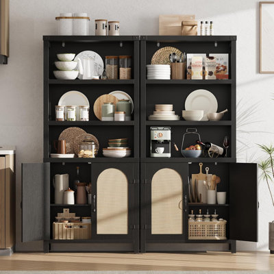 Bibliothèques de ferme avec porte, tablettes de 70 po de hauteur avec trois niveaux de rangement ouvert, tablettes de présentation au sol, bibliothèques pour la maison, le bureau, le salon, deux ensembles, noir